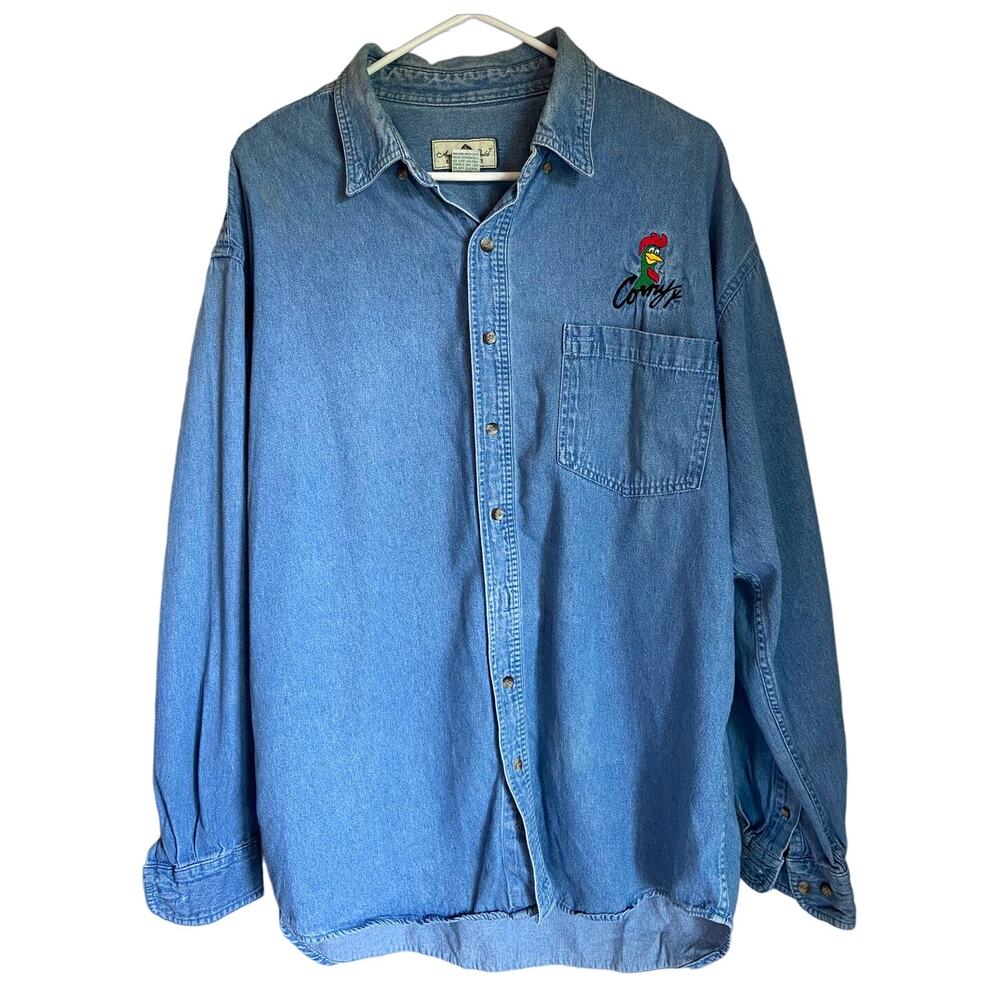 Vintage 90s Denim Button Down With Ad Icon Embroidered
